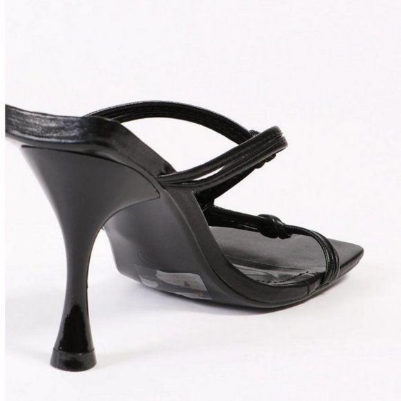 Black Square Toe Strappy Kitten Heel Mules - Picture 5 of 5